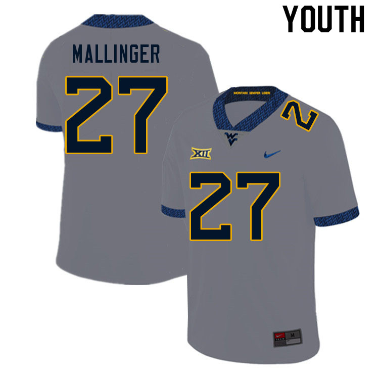 NCAA Youth Davis Mallinger West Virginia Mountaineers Gray #27 Nike Stitched Football College Authentic Jersey LS23W67OB